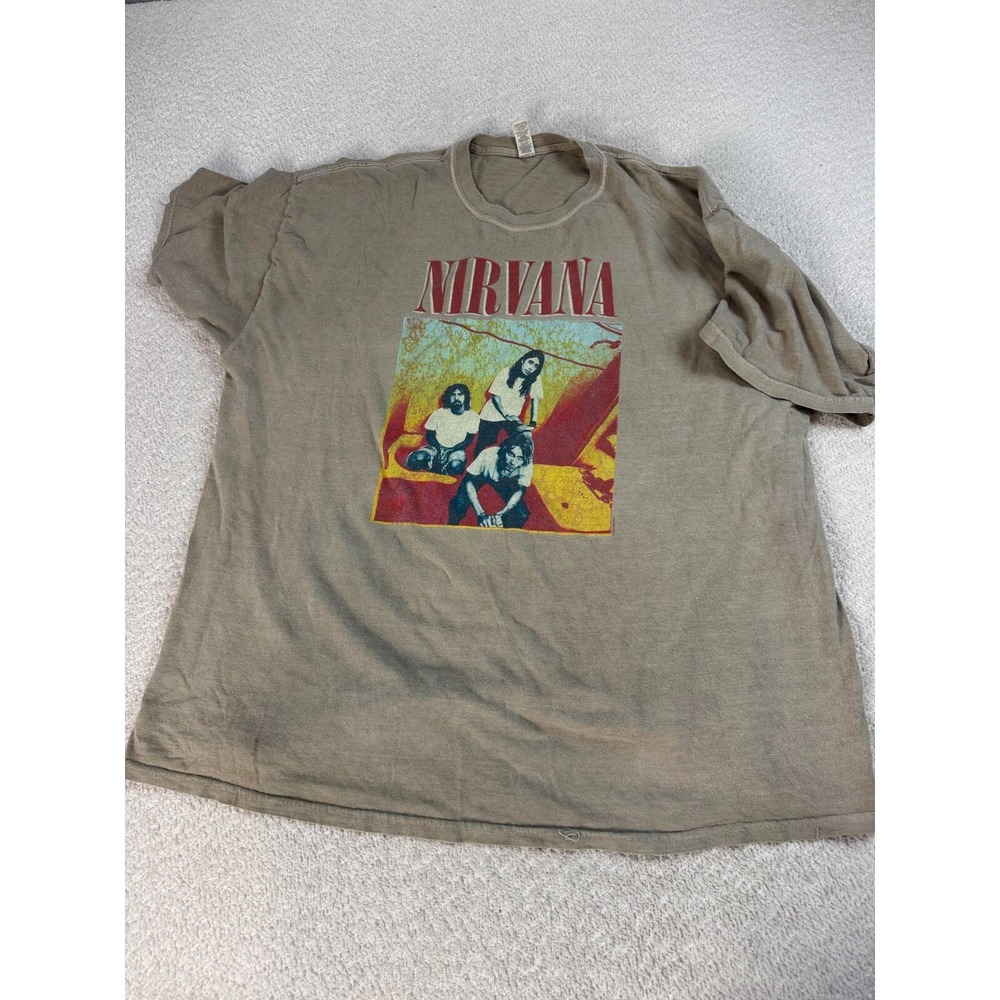 Nirvana Mens Graphic Tee Short Sleeve Grunge Band Shirt‎ Brown XXL